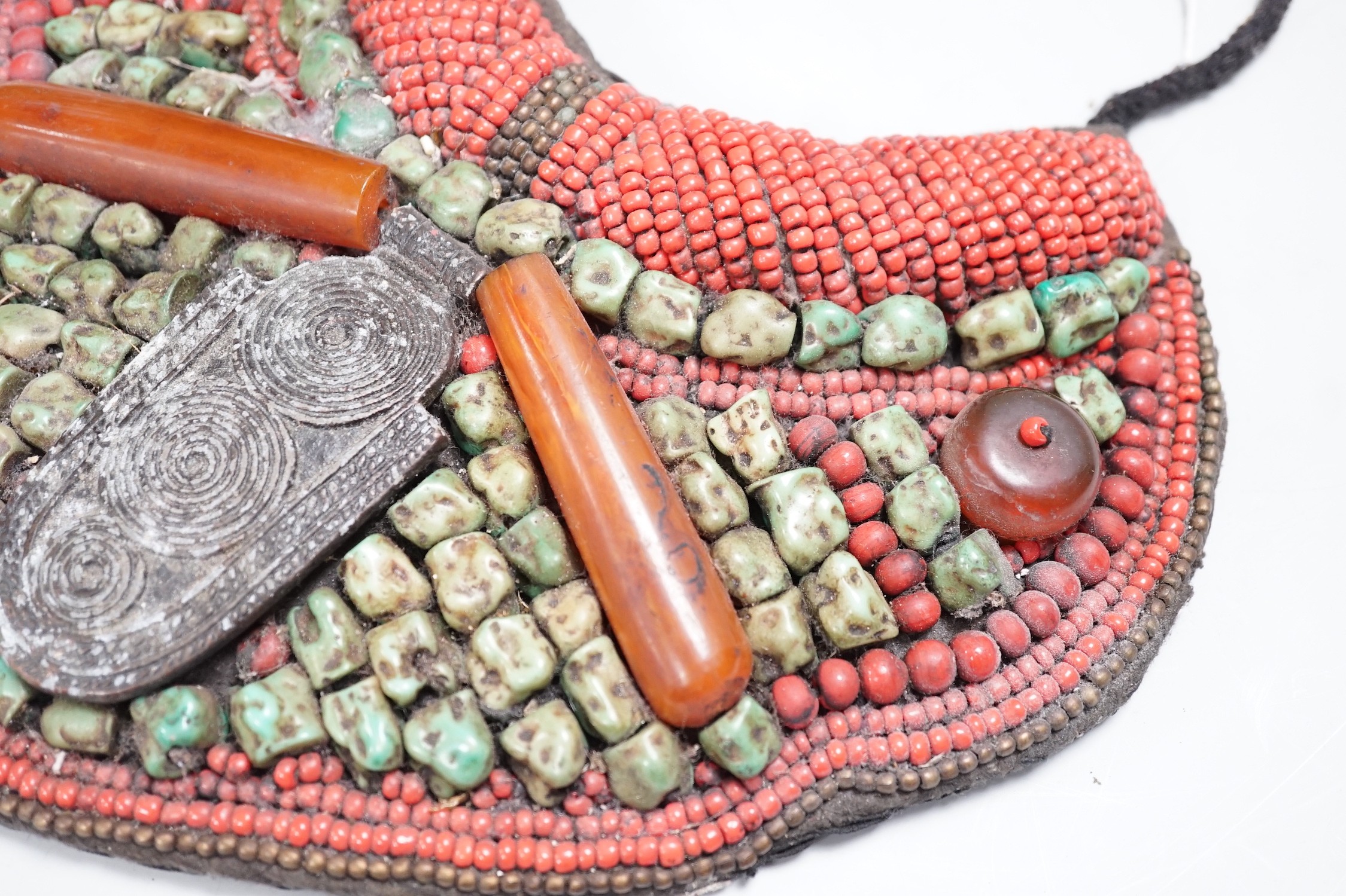 A Tibetan coral, turquoise and amber phenolic collar